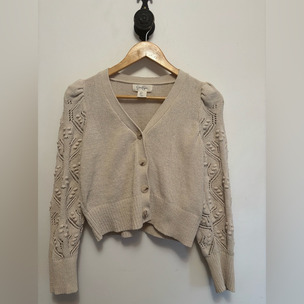 Jessica Simpson Cream Cardigan with Textured Sleeves Size Small